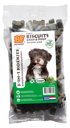 BF PETFOOD Hondenmineralenkoekjes 3-in-1 Kruiden met kaoliniet tegen ontlastingeten, ondersteunt spijsvertering - Naturel - 200 g