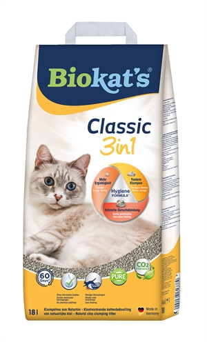 BIOKAT'S Kattenbakvulling CLASSIC Hoog absorptie, 100% natuurlijke klei, stevige klonten - Naturel - 18 L