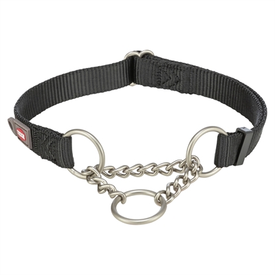 TRIXIE Halsband Premium Halfslip - Anti-trek met slipketting en traploos verstelbaar - Zwart - 30-40x1,5 cm