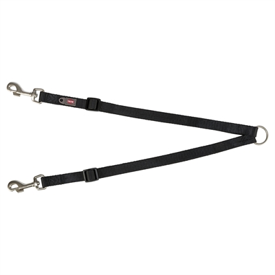 TRIXIE Hondenriem Koppellijn Premium Dubbele lijn voor twee honden, gespen & extra oogjes - Zwart - 40-70 x 1,5 cm