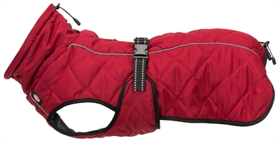 TRIXIE Hondenjas Minot - Gevoerd & gewatteerd, waterdichte ritsen, reflecterende strepen - Rood - Rug 33 cm Buik 32-50 cm