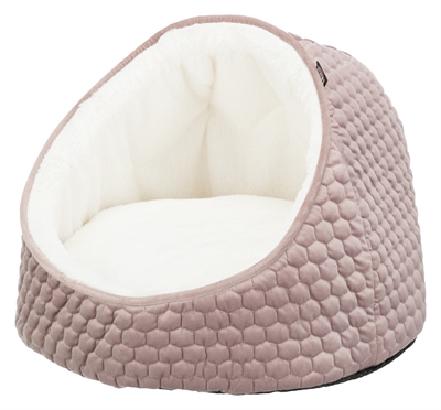 TRIXIE Kattenmand Iglo Livia Velours met wendbaar kussen, pluche binnenkant & anti-slip - Roze/Crème - 45x45x33 cm
