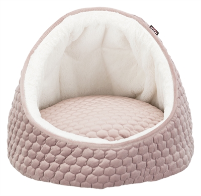 TRIXIE Kattenmand Iglo Livia Velours met wendbaar kussen, pluche binnenkant & anti-slip - Roze/Crème - 45x45x33 cm