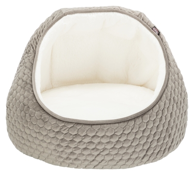 TRIXIE Kattenmand Iglo Livia knus velours met wendbaar kussen en anti-slip - Grijs/Crème - 55x55x45 cm