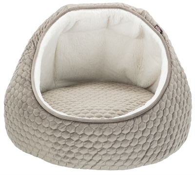 TRIXIE Kattenmand Iglo Livia knus velours met wendbaar kussen en anti-slip - Grijs/Crème - 55x55x45 cm