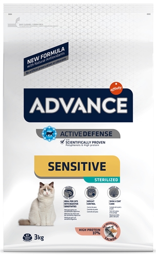ADVANCE Kattenvoer Sterilized Sensitive Salmon - Voor gesteriliseerde gevoelige katten, licht verteerbare zalm, ondersteunt gezond gewicht - 3 kg