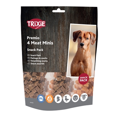 TRIXIE Premio Vlees Minis Beloningssnoepjes Extra klein, 4 smaken (kip/eend/rund/lam), glutenvrij - 4x100 g
