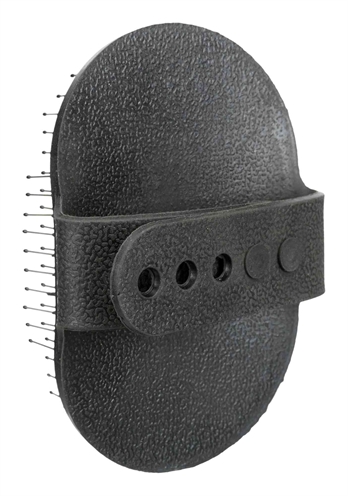 TRIXIE Verzorgingsborstel Rubber | Natuurrubber met metalen pinnen & noppen - Verstelbare handriem - 13x8 cm