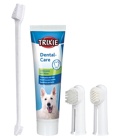 TRIXIE Gebitsverzorgingsset Hond Complete set met 3 borstels, munt-tandpasta tegen tandplak - Assorti - 1 set