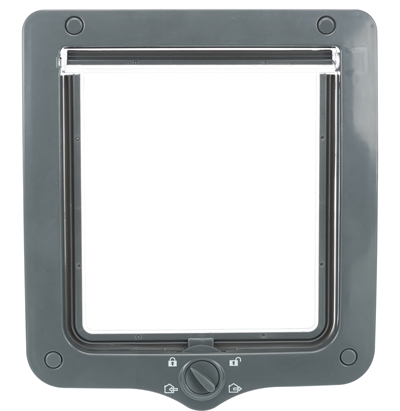 TRIXIE Kattenluik 4-weg XL met tunnel - 4-standen sluiting, geluidsarme transparante klep, TPR-afdichting - Grijs - 24x28 cm