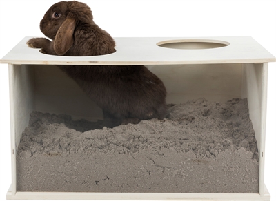 TRIXIE Graafbak voor konijnen Hout/Plexi met zichtvenster, 2 ingangen, houdt zand binnenboord - Naturel - 58×38×30 cm
