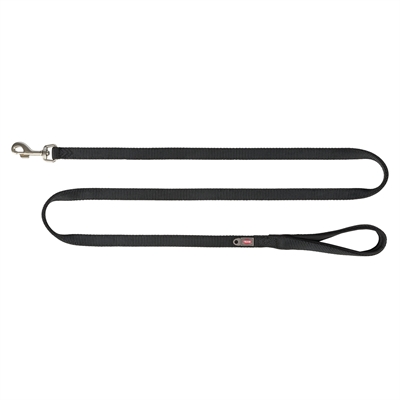 TRIXIE Hondenriem Premium Robuust singelband, neopreen handvat, extra oogjes - Zwart - 180x2 cm