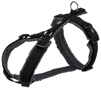 TRIXIE Hondentuig Premium Trekking Zacht gevoerd, traploos verstelbaar & extra buikring - Zwart/Grijs - 70-85 x 2,5 cm