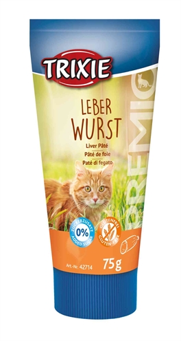 TRIXIE Leverworstpasta PREMIO Kat - Tube voor belonen & medicatie, met taurine, zonder toegevoegde suikers/gluten - Naturel - 75 g
