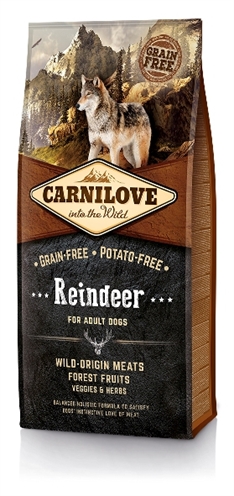 CARNILOVE Hundefutter Reindeer Adult Getreidefrei, Hoher Fleischanteil & Holistisch - 12 kg
