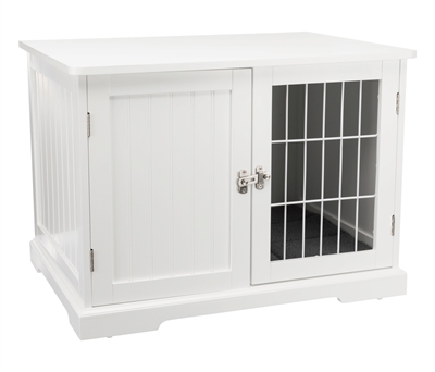 TRIXIE Bench Home Kennel hondenbench witgelakt MDF met traliedeur en schuifje, inclusief schapenvachtmat - Wit - 73x53x53 cm