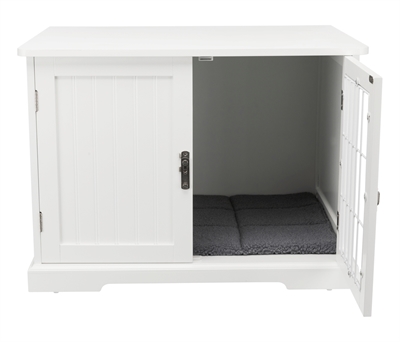 TRIXIE Bench Home Kennel hondenbench witgelakt MDF met traliedeur en schuifje, inclusief schapenvachtmat - Wit - 73x53x53 cm
