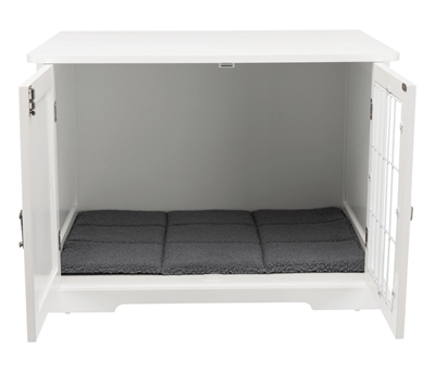 TRIXIE Bench Home Kennel hondenbench witgelakt MDF met traliedeur en schuifje, inclusief schapenvachtmat - Wit - 73x53x53 cm