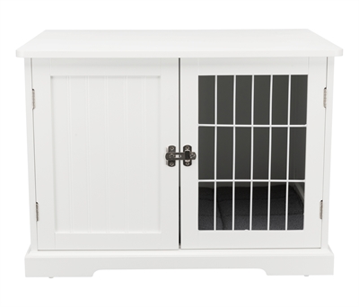 TRIXIE Bench Home Kennel hondenbench witgelakt MDF met traliedeur en schuifje, inclusief schapenvachtmat - Wit - 73x53x53 cm