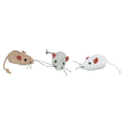 TRIXIE Pluche muizen assorti 24 stuks met catnip, touwstaart & display - Mix kleuren - 5 cm