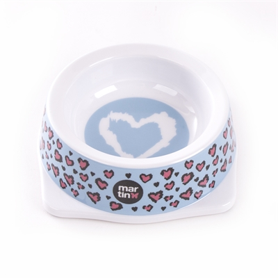 MARTIN Futternapf für die Katze Melamin „chewing cat“ – sortiert (Blau/Beige/Rosa) – 13 cm / 150 ml
