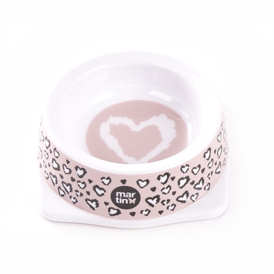 MARTIN Futternapf für die Katze Melamin „chewing cat“ – sortiert (Blau/Beige/Rosa) – 13 cm / 150 ml