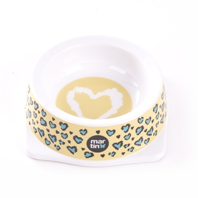 MARTIN Futternapf für die Katze Melamin „chewing cat“ – sortiert (Blau/Beige/Rosa) – 13 cm / 150 ml
