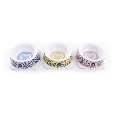 MARTIN Futternapf für die Katze Melamin „chewing cat“ – sortiert (Blau/Beige/Rosa) – 13 cm / 150 ml