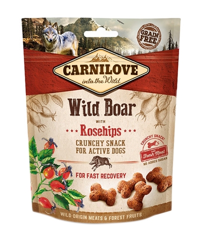 CARNILOVE Hondensnack Crunchy Everzwijn Rozenbottel – Graanvrij, 50% vers wild zwijn, Vitamine C - Naturel - 200 g