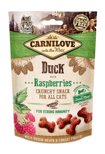 CARNILOVE Crunchy Snack Kat Eend/Framboos Graanvrij, 55% verse eend & natuurlijke antioxidanten - Naturel - 50 g