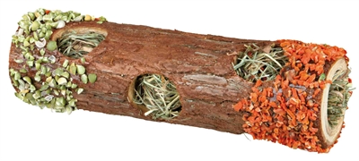 TRIXIE Tunnelbuis schorshout met hooi Hibiscusbloesem/Wortel/Erwt - Naturel - 20x6,5 cm 25 g