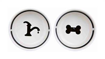 TRIXIE VOERBAK / DRINKBAK SET EAT ON YOUR FEET WIT / ZWART