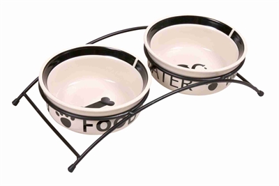 TRIXIE VOERBAK / DRINKBAK SET EAT ON YOUR FEET WIT / ZWART