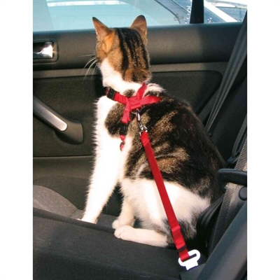 TRIXIE Kattentuig Voor in de Auto Klikbare veiligheidsgordel traploos verstelbaar verstelbare nek- & buikgordel - Rood - 20-50x1,5 cm