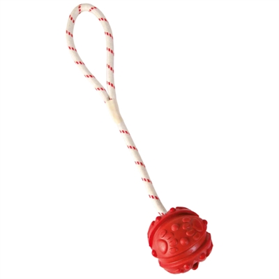 TRIXIE Hondenspeelbal Bal aan touw Natuurrubber Drijvend Handvat voor ver gooien - Limegroen - 7 cm