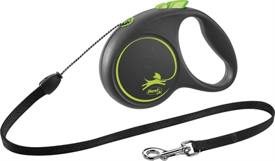 FLEXI Rollijn Black Design Cord - Koord op rolmechanisme, Blokkeerfunctie - Groen - S/5 m, tot 12 kg