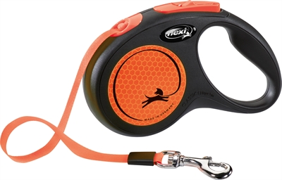 FLEXI Rollijn New Classic Neon Tape 5m retractie, reflecterend, tot 15 kg - Zwart/Oranje - S/5 m