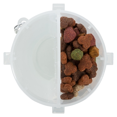 TRIXIE Water- & voerfles Reisbakmodel Gescheiden kamers en siliconen uitvouwbak met karabijnhaak - Transparant - 2x350 ml 11x11x