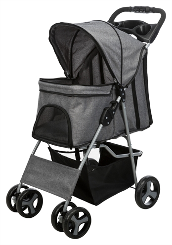 TRIXIE Hondenbuggy Inklapbaar Eénhandig bediend, 4-wiel stabiliteit & parkeerremmen - Grijs - 47x80x100 cm, tot 11 kg