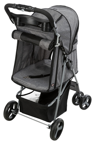 TRIXIE Hondenbuggy Inklapbaar Eénhandig bediend, 4-wiel stabiliteit & parkeerremmen - Grijs - 47x80x100 cm, tot 11 kg