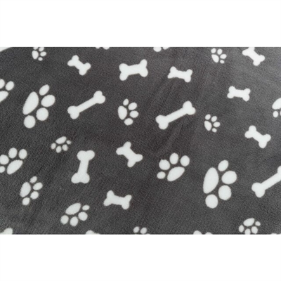 TRIXIE Hondendeken Kenny Fleece - Zacht pluche, wasbaar op 60°C, leuke print | Grijs met witte botjes - 100x75 cm