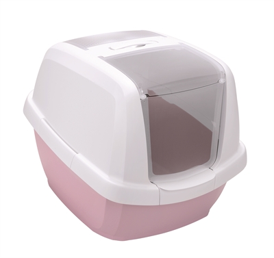 IMAC Kattenbak Maddy Ruime kap met hoge randen, actieve koolfilter en schepje met opbergruimte - Roze - 62x49,5x47,5 cm