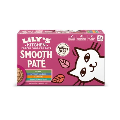 LILY'S KITCHEN Kat Smooth Paté Multipack 65% vers vlees, graanvrij, rijk aan taurine - 8x85 g