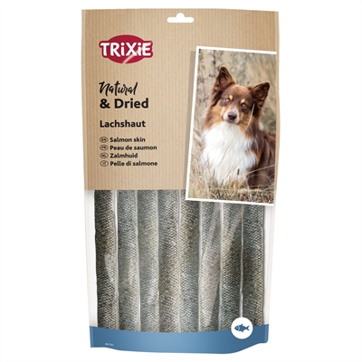 TRIXIE Zalmhuidrolletjes Gedroogd 100% zalmhuid, Rolletjes voor kauwen, Hoog eiwit 70% - Naturel -