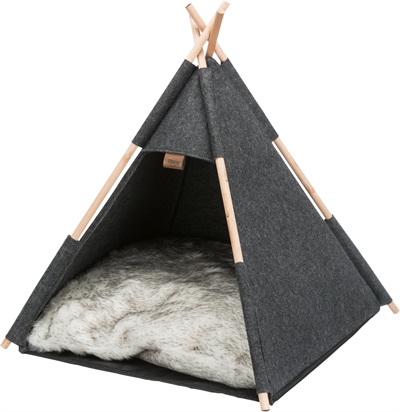 TRIXIE Kattenmand Tipi TIPI VILT - Vilt, langharig pluche kussen, slipvaste onderkant - Antraciet - 55x55x65 cm