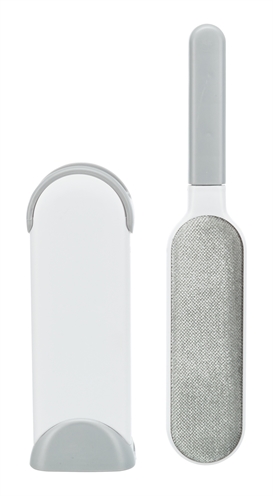 TRIXIE Harenpluizenborstel met reinigingsstation Veloursbekleed, zelfreinigend - Wit/Grijs - 33 cm