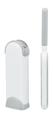 TRIXIE Harenpluizenborstel met reinigingsstation Veloursbekleed, zelfreinigend - Wit/Grijs - 33 cm