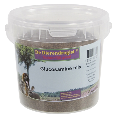 DIERENDROGIST Aanvullend diervoeder GLUCOSAMINE MIX Herstelt kraakbeen en ondersteunt gewrichten, met lijnzaad (omega‑3) - 500 g