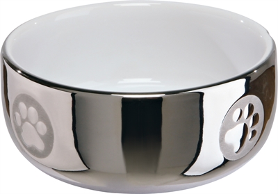 TRIXIE VOERBAK / WATERBAK KERAMIEK ZILVER / WIT
