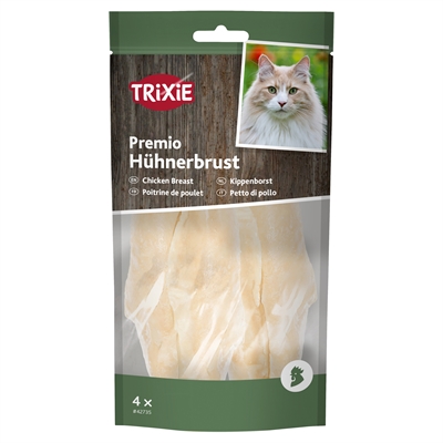 TRIXIE Premio Kippenborst Katten Snack 100% gestoomde kipfilet, rijk aan eiwitten, hersluitbare zak - 4 x